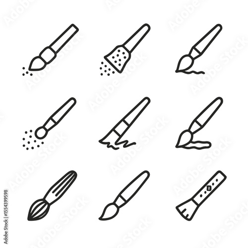 Digital Brush Icons. Outline icon set of digital painting brushes: pixel brush, texture brush, smudge brush, airbrush tool, chalk
