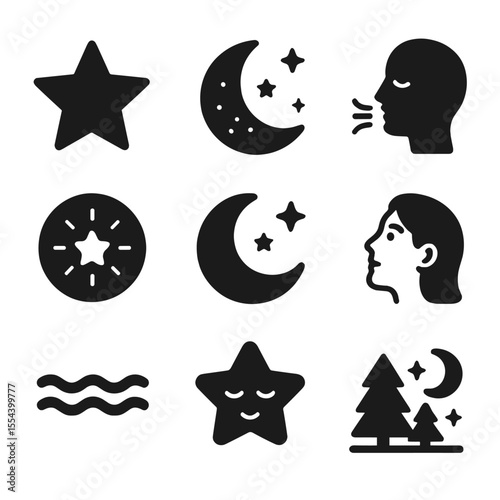 Stargazing Icon Collection. Solid, filled icons set of stargazing and night calm: star icon, night sky, calm