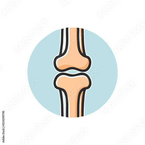 Flat Vector Illustration of Human Knee Joint with Bold Black Outlines and Modern Medical Graphic Style