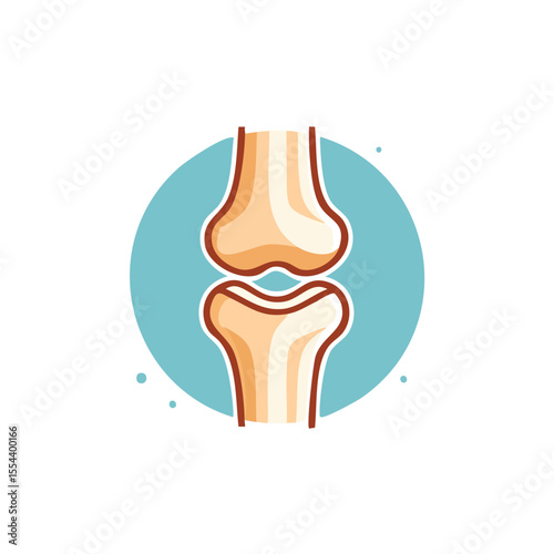 Flat Vector Illustration of Human Knee Joint with Bold Black Outlines and Modern Medical Graphic Style