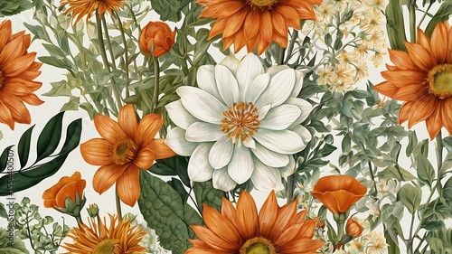 Floral Arrangement with Orange and White Flowers on a White Background for Botanical Designs and Springtime Themes