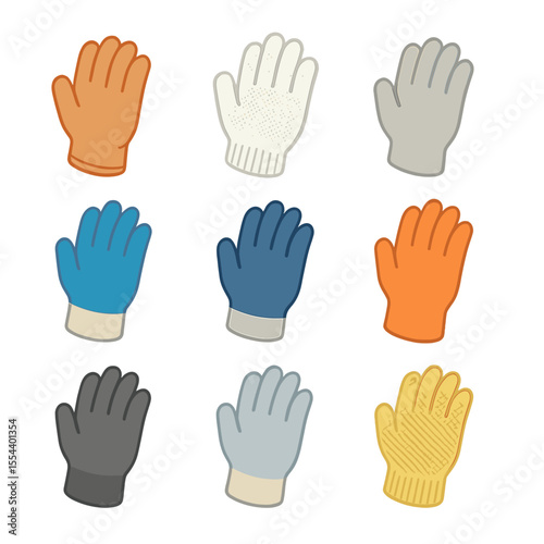 Glove Material Icons. Isometric Flat icon set of glove materials and coatings: leather, cotton knit, synthetic leather, neoprene
