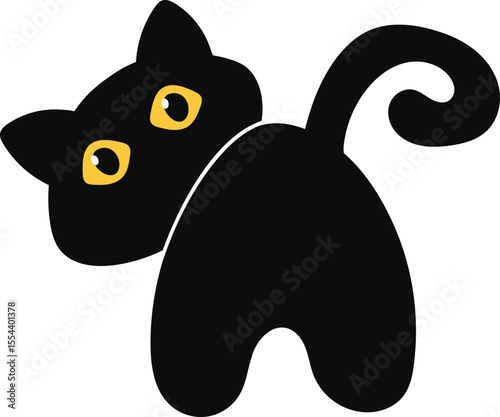 Playful Black Cat with Yellow Eyes for International Cat Day Design