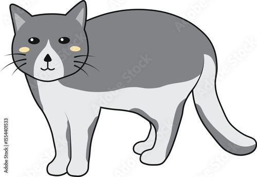 Adorable Grey and White Cat Illustration for International Cat Day Celebration