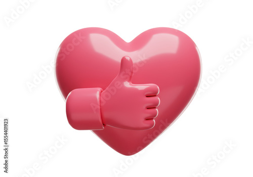 Isolated Heart with Thumbs Up 3D Rendering Graphic