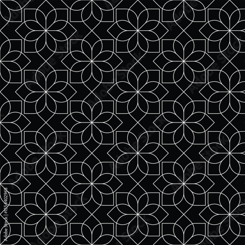 Flower Motif Seamless Geometric Ornament Minimalist Line Damask Ethnic Symmetry