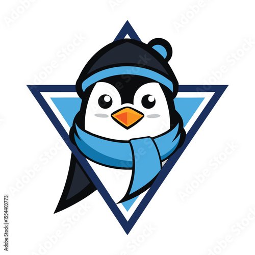 Chill penguin head mascot logo with scarf and beanie in winter theme Vector illustration