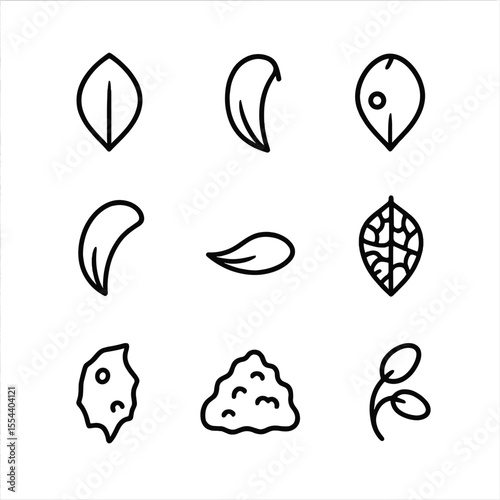 Petal Lifecycle Icons. Outline icon set of Petal Decay and Lifecycle: fresh petal, wilting edge, spot discoloration, curled tip,