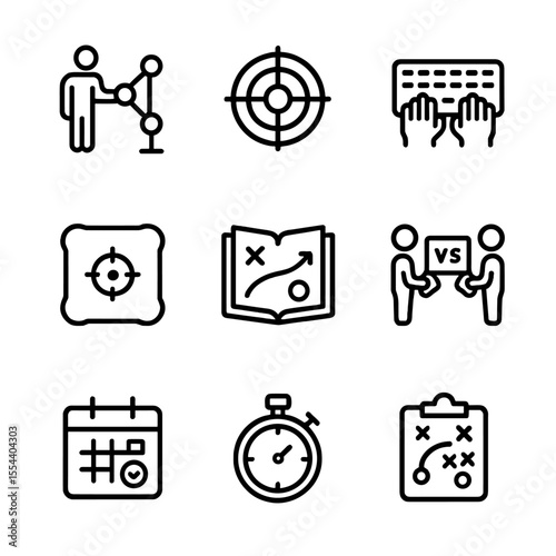Player Training Icons. Outline icon set of player training: reflex trainer, target practice, keyboard drills, aim cushion,