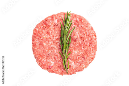 Raw meat patties, chopped meat for burgers isolated on white background