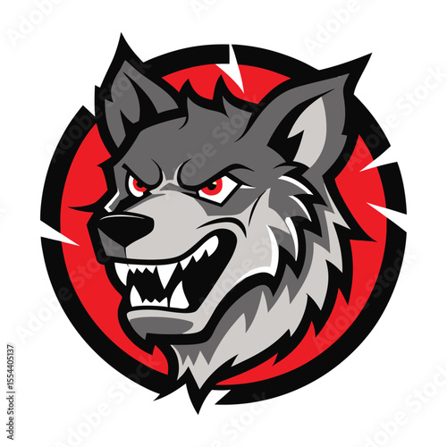 Grinning hyena head mascot logo with sharp teeth and wild expression Vector illustration