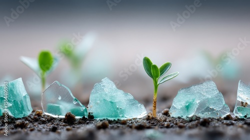 The emergence of small sprouts from fertile ground, accompanied by a miniature globe, serves as a symbol for growth and the importance of protecting the environment, while also highlighting the