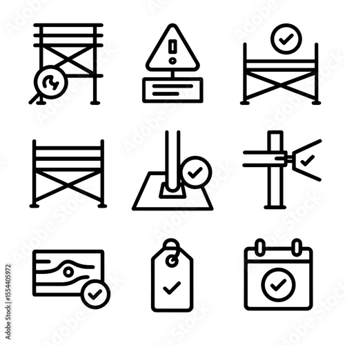 Scaffold Inspection Icons. Outline icon set of Scaffold Inspection and Compliance Checklist: visual damage check, load capacity