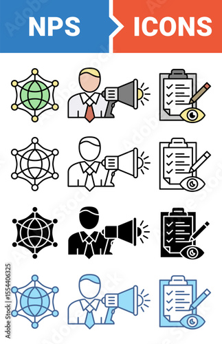 NPS concept for net promotor score icon set with multiple style collection.
