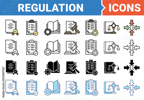 Regulation icon set with multiple style collection.