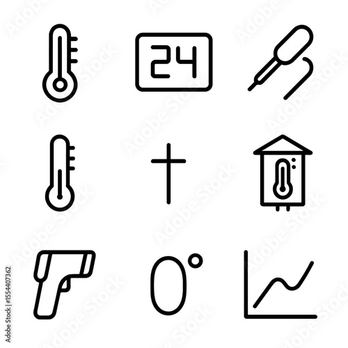 Temperature Icon Set. Outline icon set of ambient temperature measurement: thermometer, digital display, mercury column, sensor