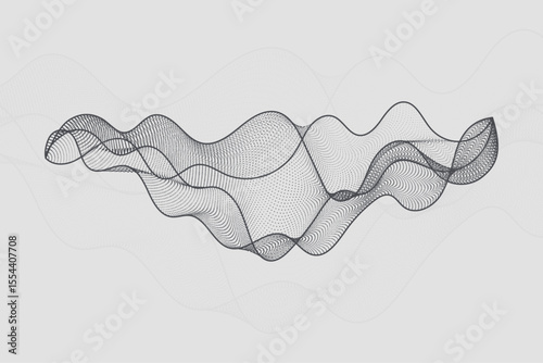 Futuristic wave pattern with dotted digital lines forming smooth contours on a light background