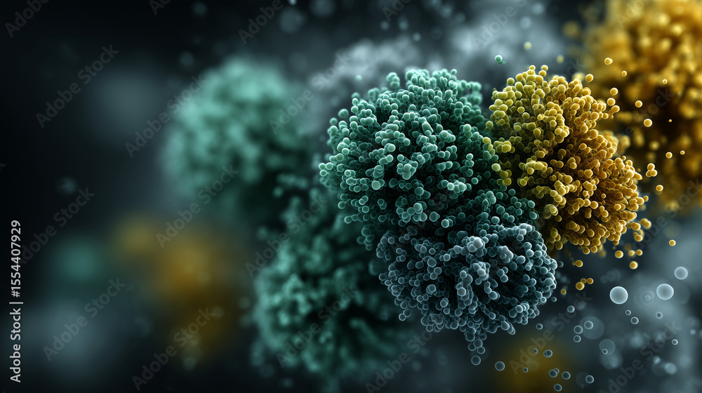 Obraz premium Colorful abstract depiction of antibodies binding to a virus 