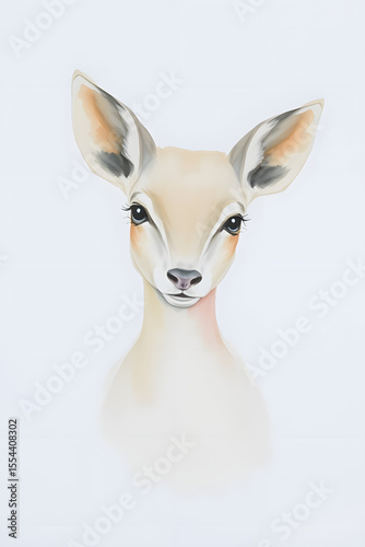 Elegant watercolor portrait of a deer with delicate features on a light background