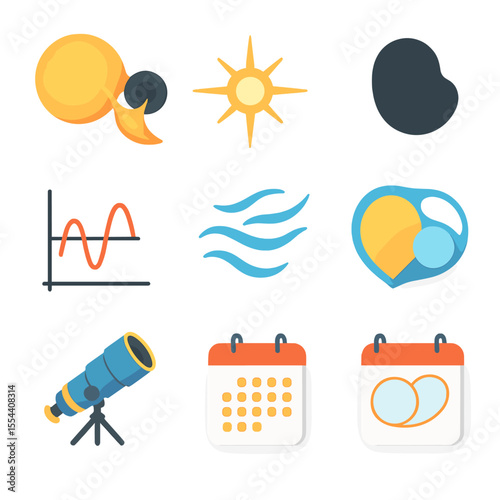 X-ray Binary Icon Set. Isometric Flat icon set of X-ray binary system with black hole: companion star, accretion stream, X-ray