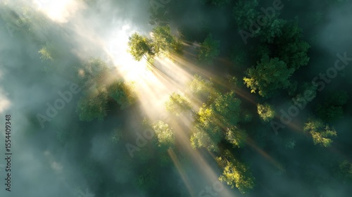 Sunlight filters through the dense foliage above, casting a warm glow on the lush green and yellow leaves in a scene that showcases nature's splendor from a low vantage point