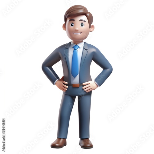 Cartoon Businessman with Hands on Hips Full Body Shot