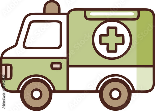 Cartoon ambulance vehicle with medical cross isolated on transparent background