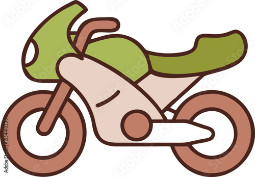 Stylized green and brown sport motorcycle illustration isolated on transparent background