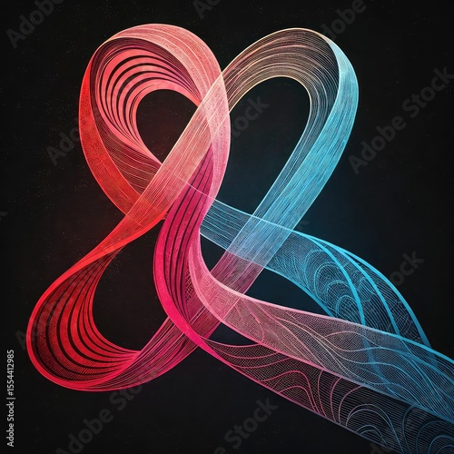 Abstract Wave Energy Design, Dynamic Color Swirl Composition, Red and Blue Light Wave Art, 