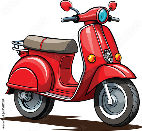 Classic red scooter with chrome accents isolated on transparent background
