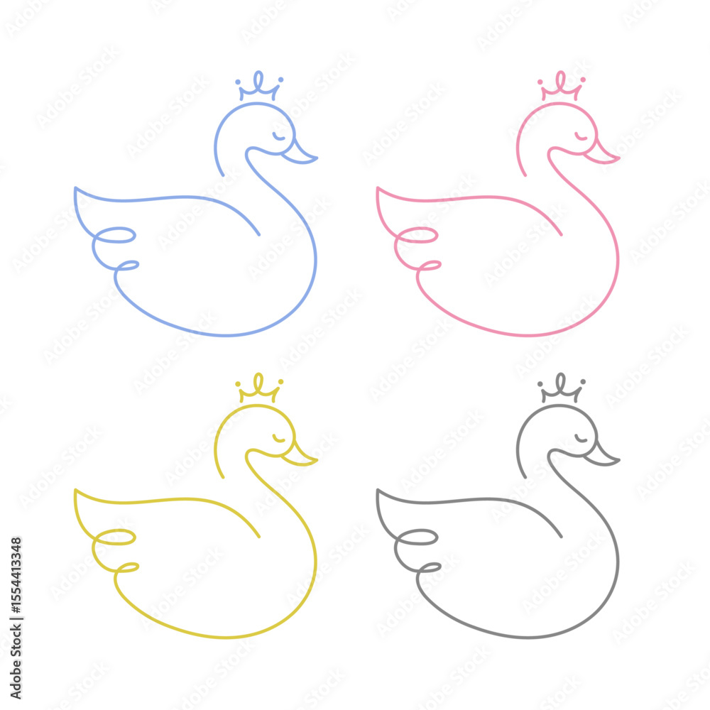 Fototapeta premium 王冠をかぶった白鳥 | Crowned Swan Line Art