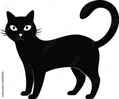 Halloween cat silhouette, Black cat, scary cartoon Halloween illustration Vector
