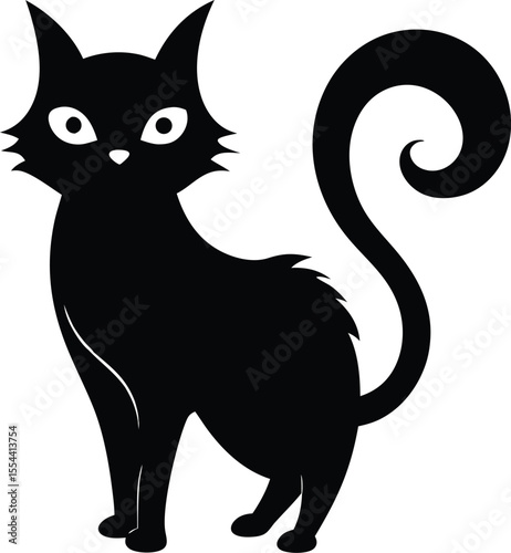 Halloween cat silhouette, Black cat, scary cartoon Halloween illustration Vector