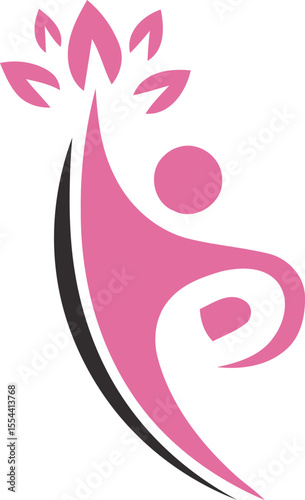 Wellness and health symbol with human figure and leaf elements