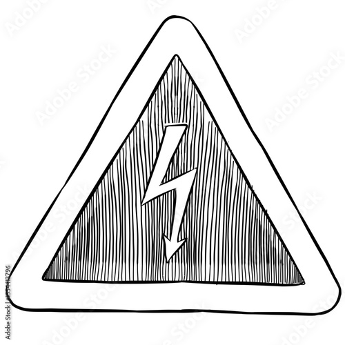 high voltage sign vector sketch line art hand drawn illustration 