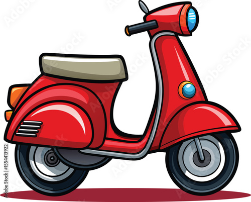 Classic red cartoon scooter with chrome details isolated on transparent background