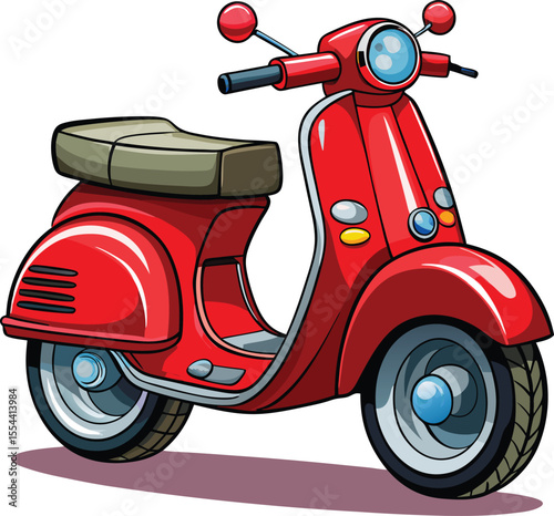 Classic red scooter with a vintage style isolated on transparent background