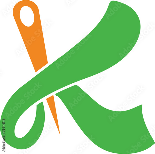 K letter logo with a needle for sewing, embroider,y and craft