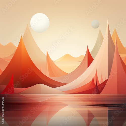 Geometric Mountainscape: Triangular Peaks, Orange Gradient, Abstract Art