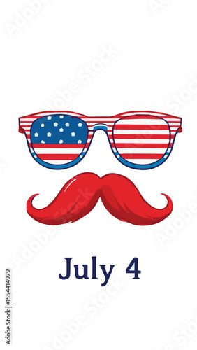 4th of july independence day american flag themed hipster sunglasses with moustache vector	
