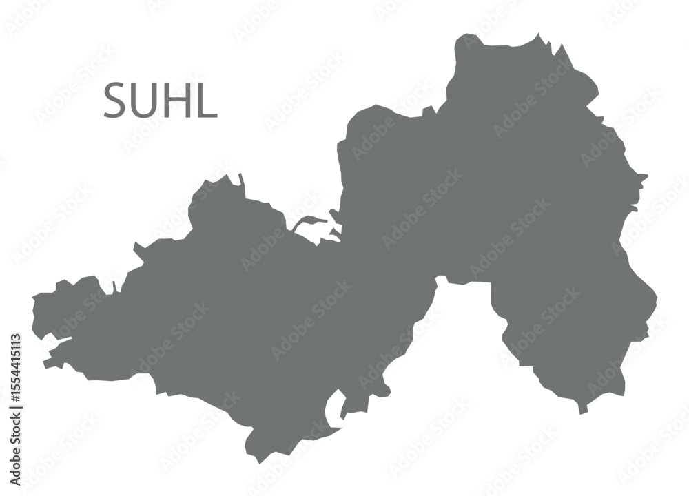 Fototapeta premium Suhl city map with boroughs grey illustration silhouette shape