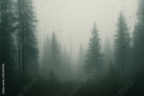 Rainy Forest Seen Through Wet Window
