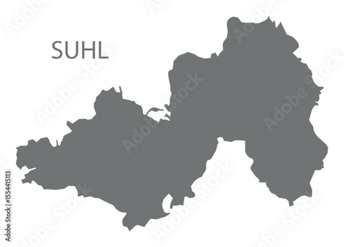 Suhl city map with boroughs grey illustration silhouette shape