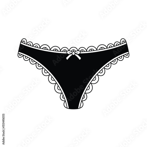 Black thong underwear with lace trim and a small bow detail