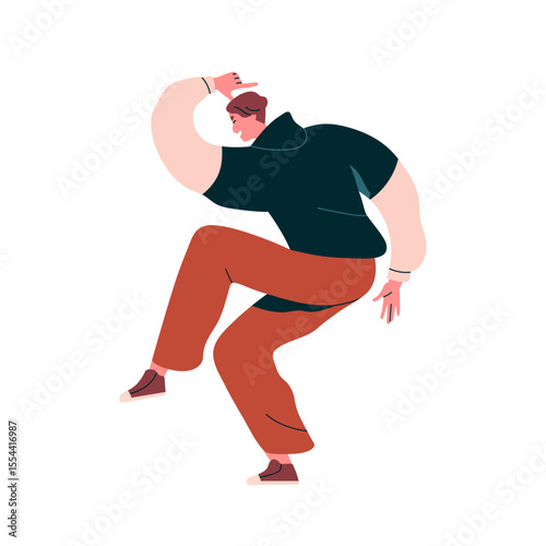 Dancing man in profile. Joyful young male in energetic pose, smiling, moving ...