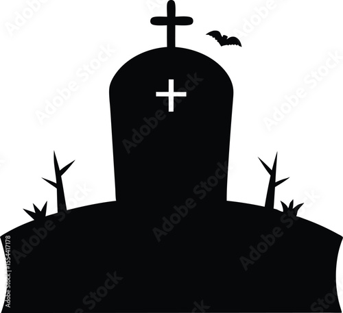 Halloween grave silhouette, Halloween tombstone gravestone silhouette vector illustration