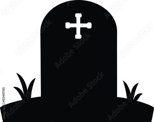 Halloween grave silhouette, Halloween tombstone gravestone silhouette vector illustration