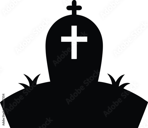 Halloween grave silhouette, Halloween tombstone gravestone silhouette vector illustration