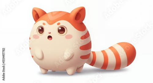 Adorable Round Orange Striped Kitty Digital Art Illustration