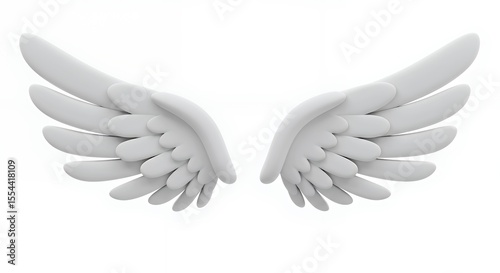 Pair of White Stylized Angel Wings 3D Render Isolated on White Background